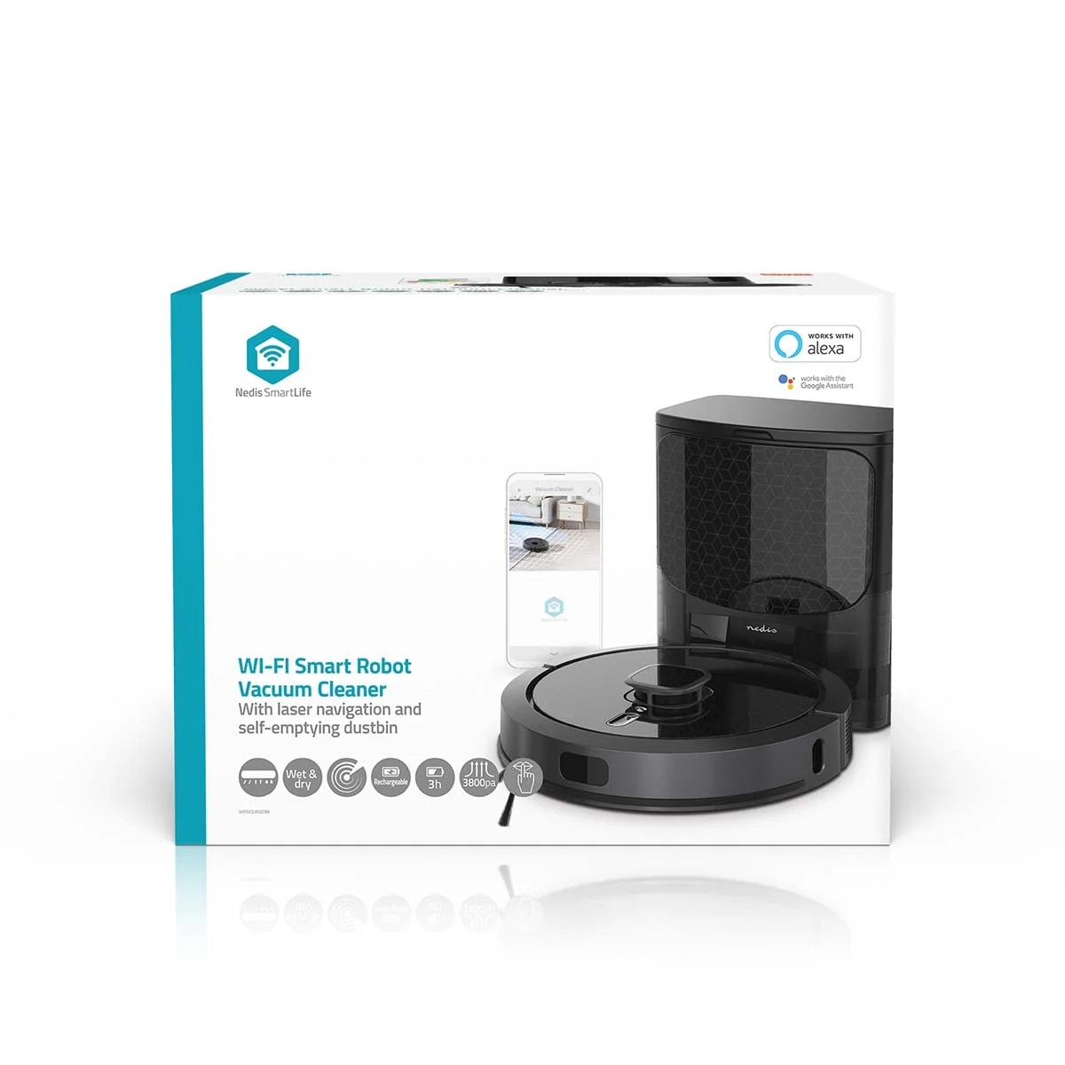 Aspirator robot NEDIS Wi-Fi, navigare LiDAR, 3 în 1, capacitate 3L, durata de functionare 180 minute