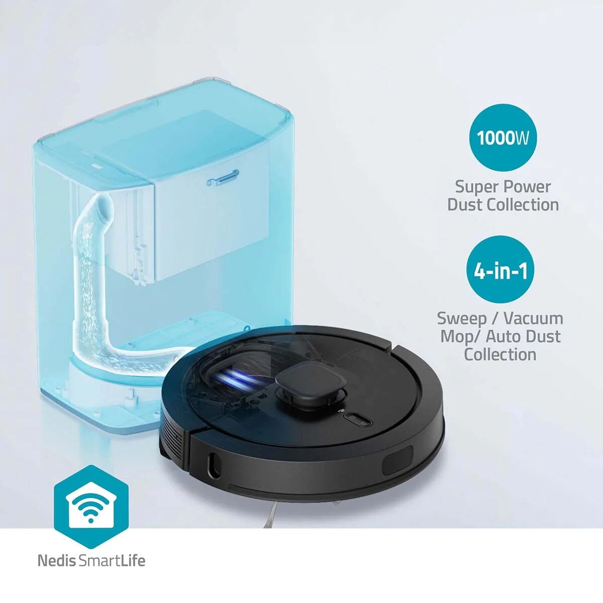 Aspirator robot NEDIS Wi-Fi, navigare LiDAR, 3 în 1, capacitate 3L, durata de functionare 180 minute