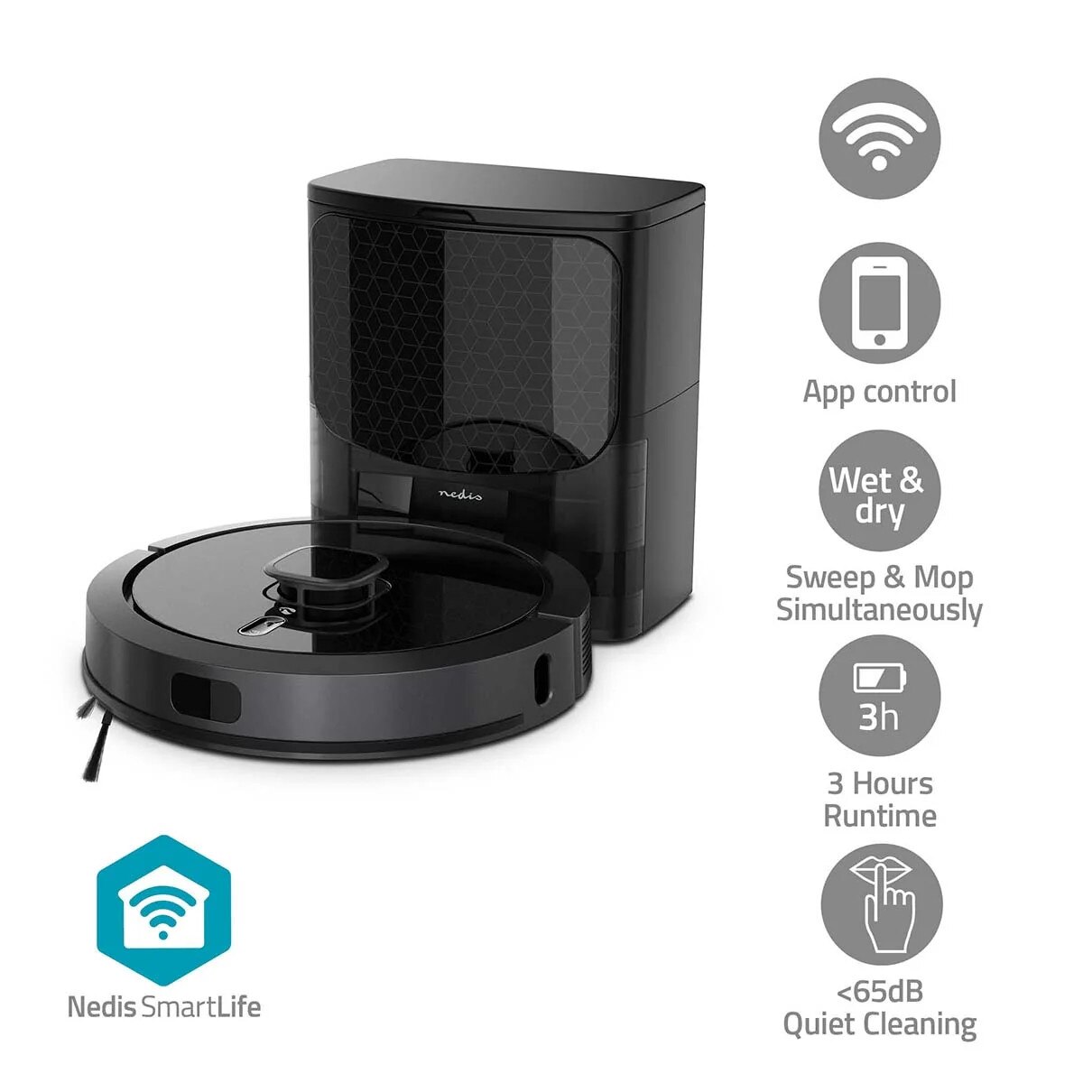 Aspirator robot NEDIS Wi-Fi, navigare LiDAR, 3 în 1, capacitate 3L, durata de functionare 180 minute