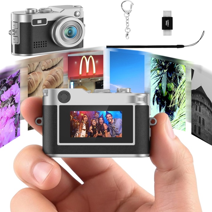 Cameră foto compactă Retro Mini, Bedee, 1080P, 0, 96 inci, Negru, 5, 4x3, 1x2cm