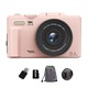 Aparat foto digital compact cu card de memorie de 64 GB, Aiorber, aparat foto digital 5K, ecran rabatabil la 180°, zoom 18x, aparat foto pentru copii in culoarea roz