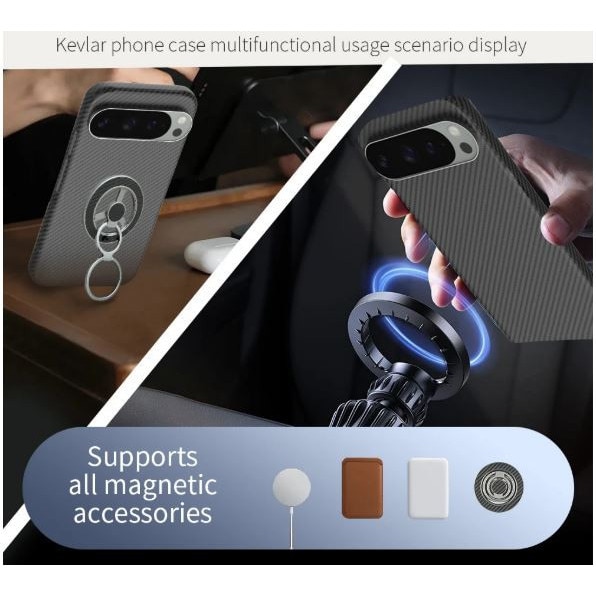 Husa de protectie Tip Kevlar, pentru Google Pixel 10 / 10 Pro, Magnetica, Negru