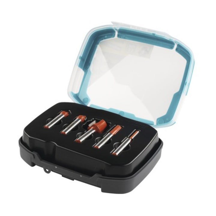 Set freze lemn drepte pentru caneluri & raionat Wolfcraft Ø5-20 mm, prindere Ø8 mm, 5 piese