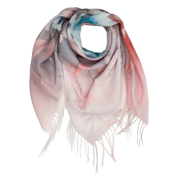 Sal roz floral, Agrafka, 180x70cm, poliester, elegant, versatil