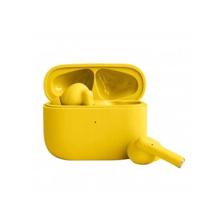 Casti wireless Colorum TWS galben, Bluetooth 5.3, autonomie 5 ore, design in-ear