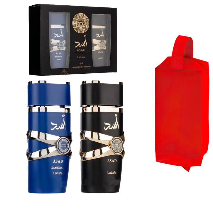 Set parfum Lattafa Asad, unisex, note orientale, 100 ml, gentuță cosmetică