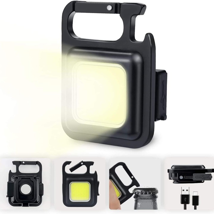 Mini Lanterna LED 6x4cm Tip Breloc Reincarcabila, Waterproof cu Magnet si Desfacator de Sticle, AdCos