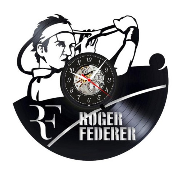 Стенен Часовник Роджър Федерер, Дизайн Тенис на Високо Ниво, Ръчно Изработен от Рециклирана Винилова Плоча