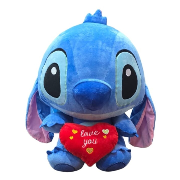 Ursulet de plus MASHASHOP Stitch cu inimioara Love You, albastru, 80 cm