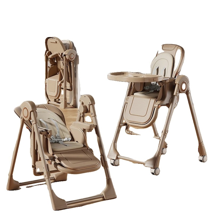 Scaun de masa pentru bebe, design multifunctional, pozitii de inclinare ajustabile, khaki, dimensiuni ajustabile