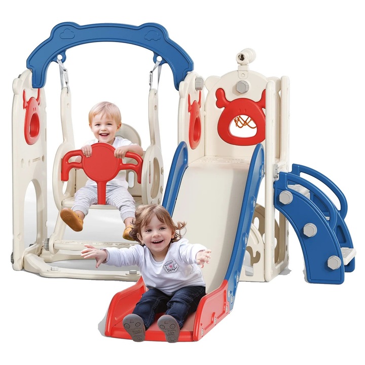 Детска пързалка, функции за безопасност, комплект с регулируема люлка