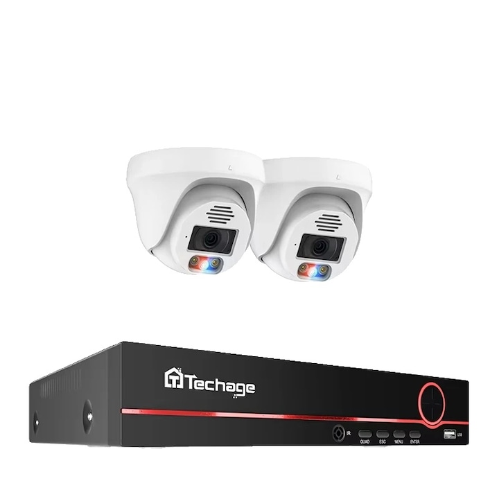 Camera de supraveghere Techage, 5MP, viziune nocturna, set 8CH NVR cu 6 camere, HDD 1T