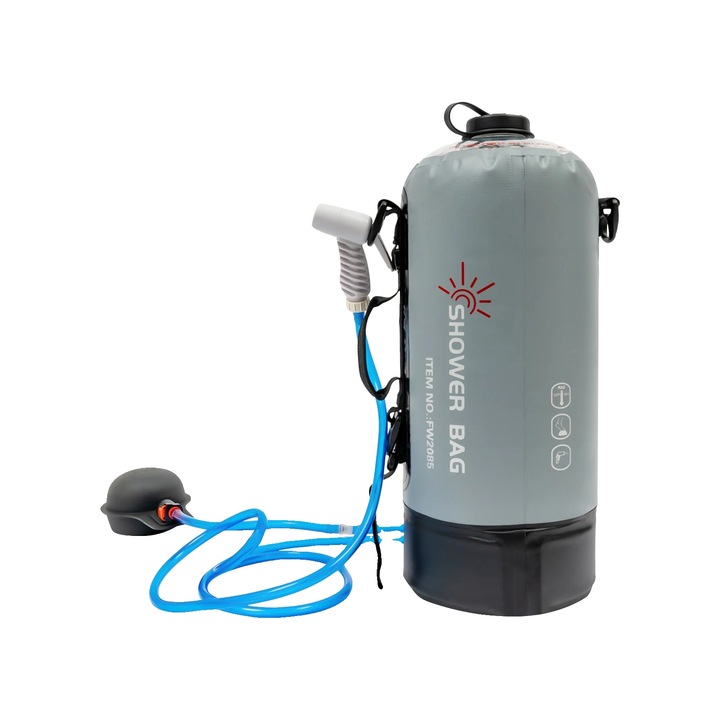 Dus de camping, capacitate 12L, sistem de presiune portabil, negru