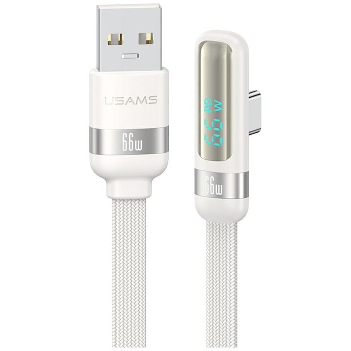 USAMS US-SJ651 töltő- és adatkábel, USB – USB-C, 66W, 5A, 1.2m, fehér