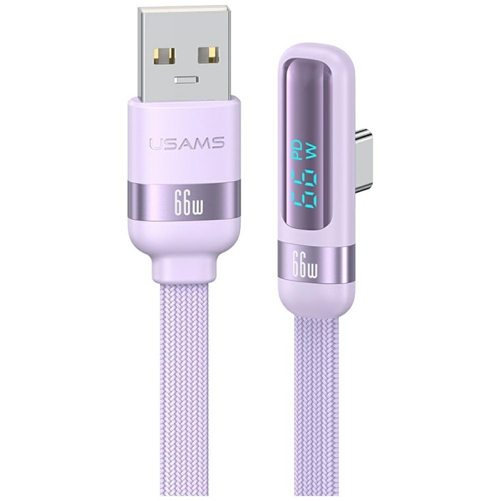 USAMS US-SJ651 töltő- és adatkábel, USB-ről USB-C-re, 66W, 5A, 1.2m, Lila