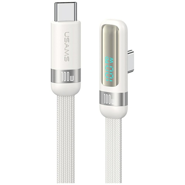 Cablu pentru incarcare si transfer de date USAMS US-SJ653, 2xUSB-C, 100W, 5A, 1.2m, Alb