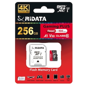 Card memorie microSDXC 256GB UHS-I U3 V30 A1 pentru Gaming, Smartphone, Camera Foto 4K, RiDATA Gaming PLUS, cu adaptor SD