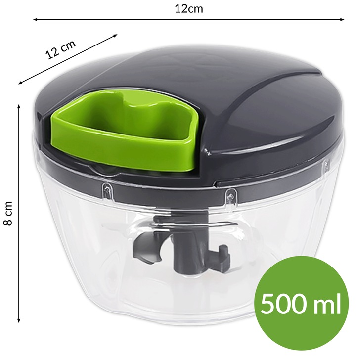 Tocator manual 500 ml maruntitor legume si ceapa, chopper de bucatarie cu lame din otel inoxidabil, compact
