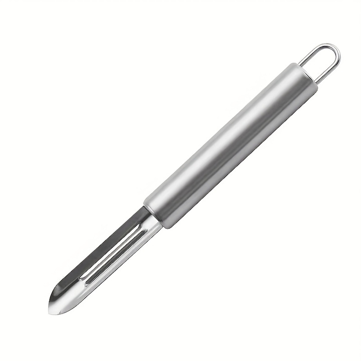 Accesoriu Pentru Decojire Fructe si Legume, din Inox, cu Maner Ergonomic, 19 x 1.8 cm Total, Lungimea Lamei de 7 cm, Argintiu