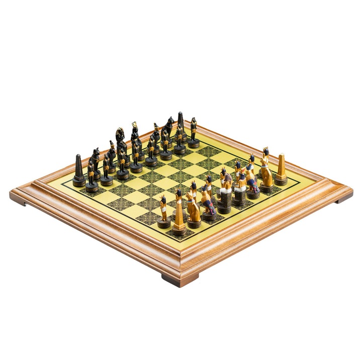 Set de sah egiptean, Italfama, 32 piese, lemn, 8x48x4cm, multicolor