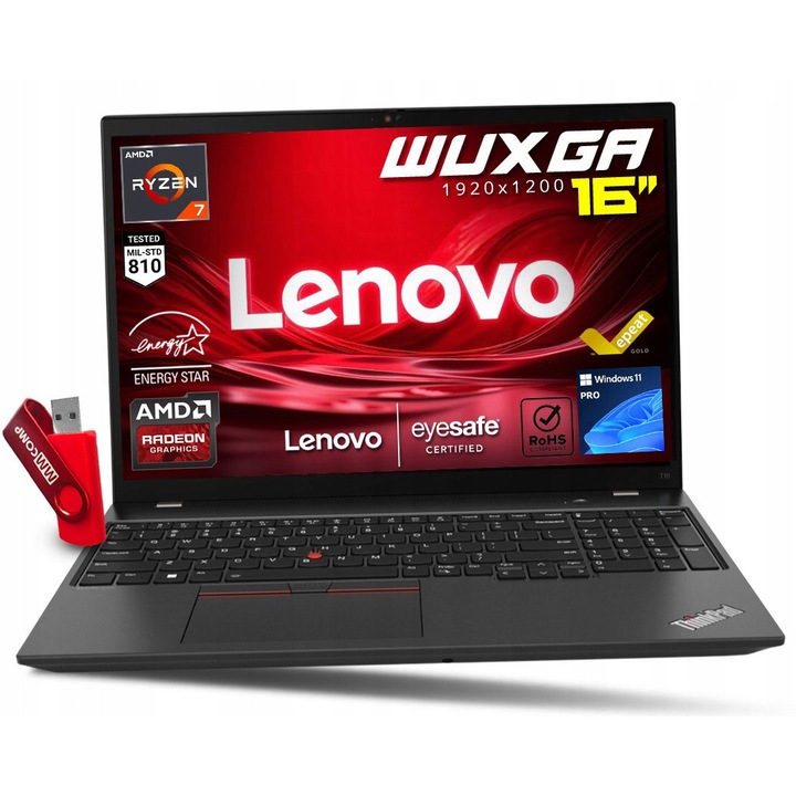 Laptop Lenovo ThinkPad T16 G2, AMD Ryzen 7 PRO 7840U, 32GB 1TB SSD, 16" WUXGA 1920*1200 IPS, AMD Radeon 780M, 6400 MHz, Windows 11 Pro