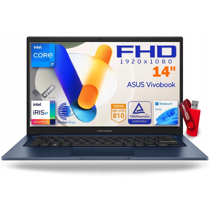 Laptop ASUS Vivobook X1404VA, Intel Core i7-1355U, 12GB 1TB SSD, 14" FHD 1920*1080 IPS, 3200 MHz, Windows 11 Home