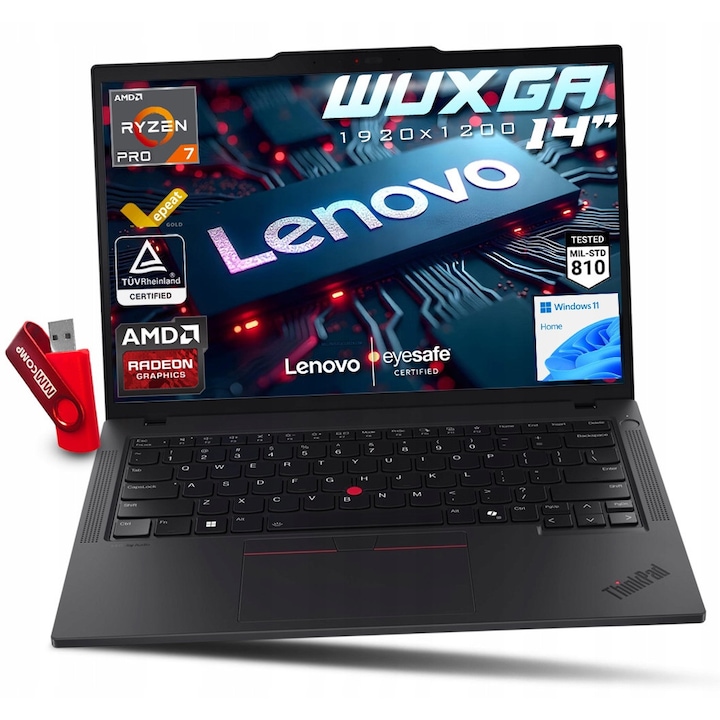 Laptop Lenovo ThinkPad T14 G5, AMD Ryzen 7 PRO 8840U, 16GB 512GB SSD, 14" WUXGA 1920*1200 IPS, AMD Radeon 780M Graphics, Windows 11 Home