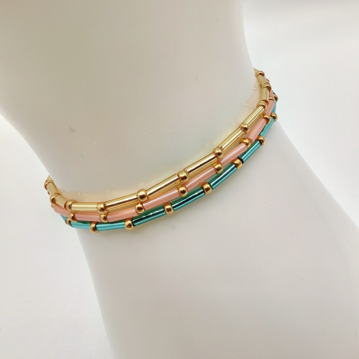 3 db rugalmas karkötő szett Miyuki gyöngyökkel Japánból CZM-534, Többszínű, 16 CM