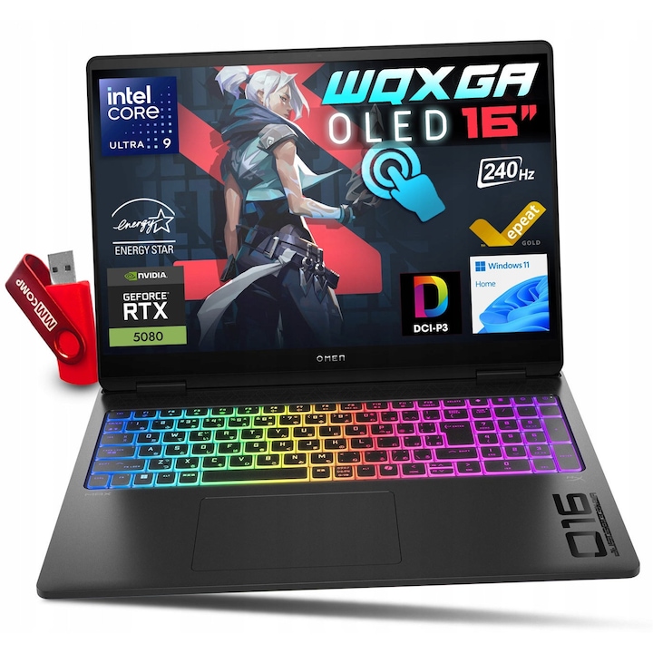 Laptop HP OMEN MAX 16, Intel Core Ultra 9 275HX, 64GB 1TB SSD, 16" WQXGA 2560x1600 OLED, Nvidia GeForce RTX 5080 16GB, Windows 11 Home, Tactil