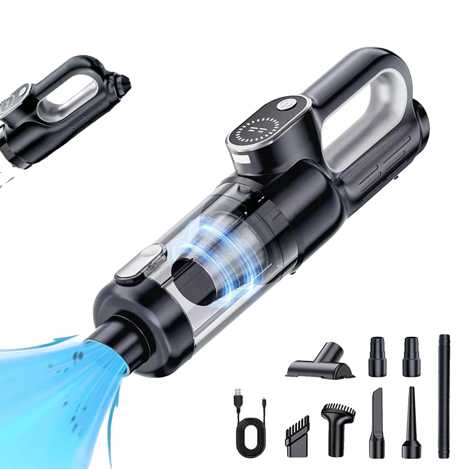 Aspirator portabil fara fir, putere de aspiratie 18000Pa, capacitate baterie 6000mAh, dimensiuni mini