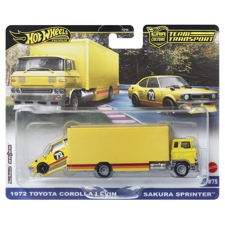 Hot wheels transportator sakura sprinter cu masinuta toyota corolla levin scara 1 la 64, Wisdom