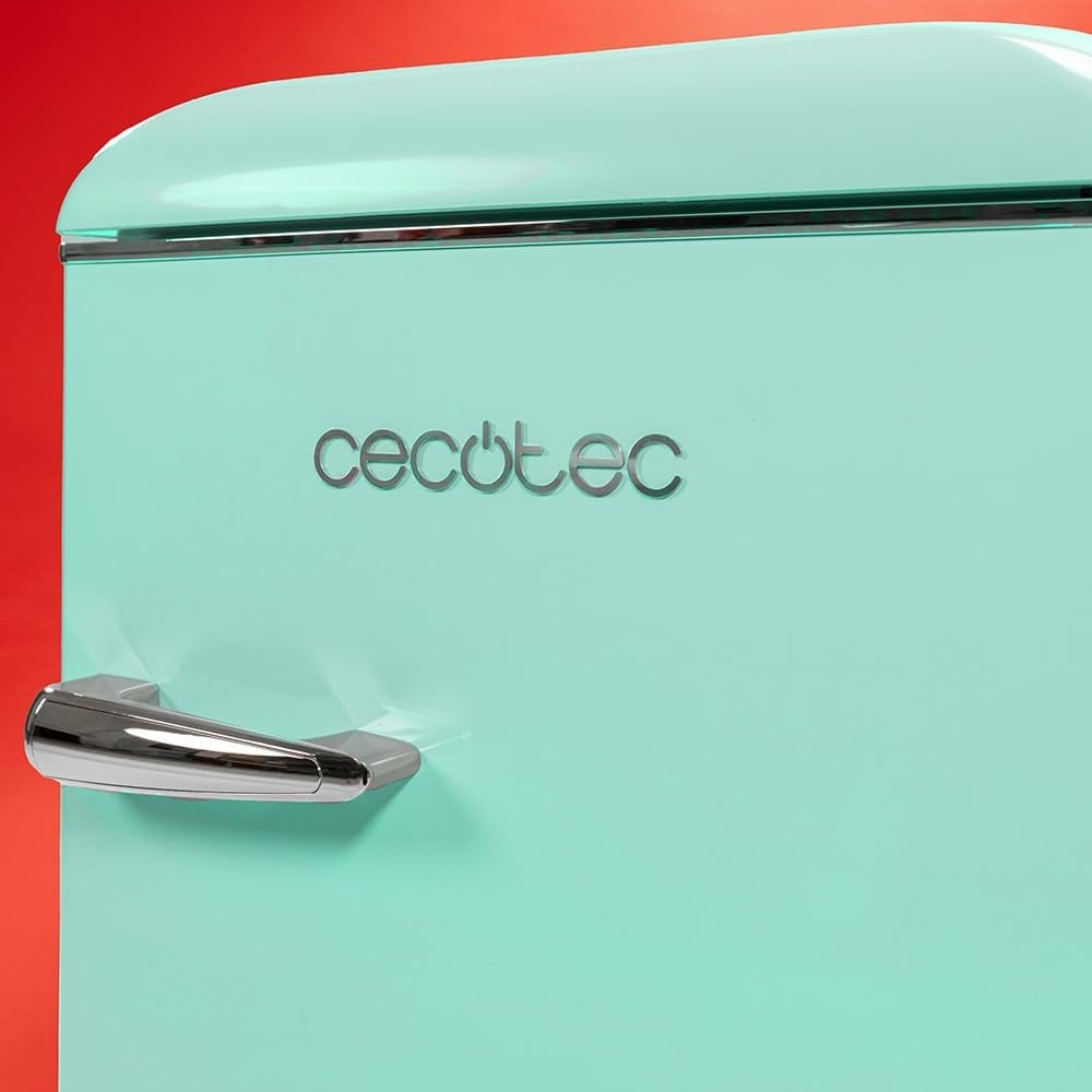 Mini frigider Retro Cecotec, Bolero CoolMarket Mini, Total No Frost, 86 litri, H 89.3 cm, congelator 26 litri, 2 rafturi sticla securizata, 1 sertar pentru fructe/legume cu control temperatura/umiditate, 3 compartimente usa, verde