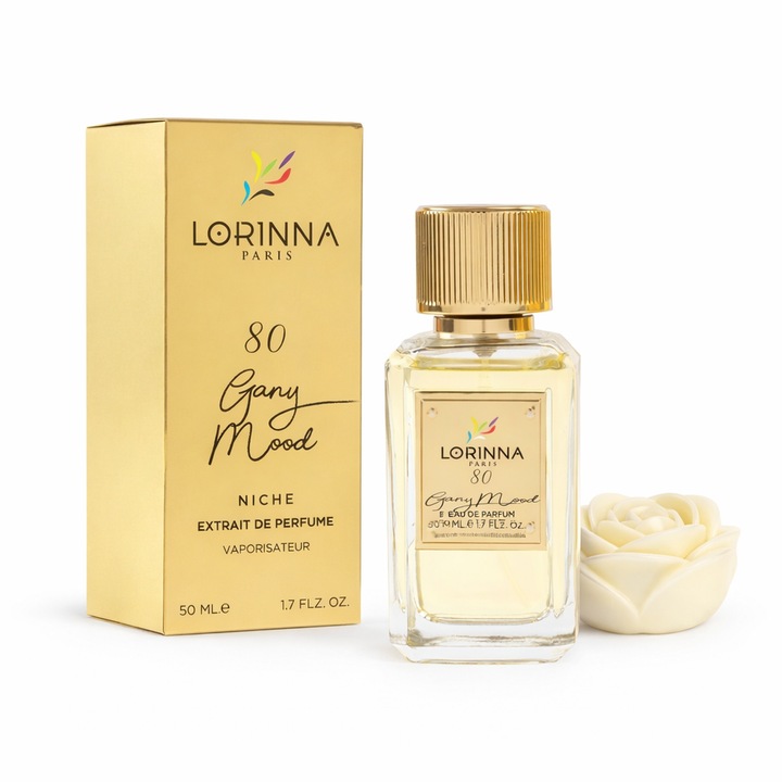 Set Extract de Parfum Lorinna Paris Parfum 80 Gany Mood, Unisex, 50 ml si lumanare parfumata, ceara naturala
