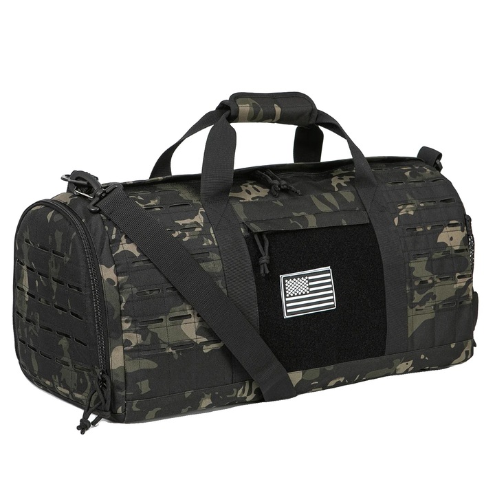 Geanta fitness sport, material durabil, design multifunctional, camuflaj negru