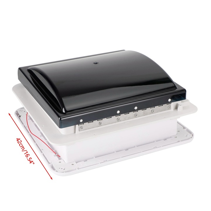 Ventilator de acoperis RV, alimentare 12V, putere 6W, dimensiune orificiu 340-360 mm, dimensiuni 420 mm x 420 mm x 182 mm, 10 pale