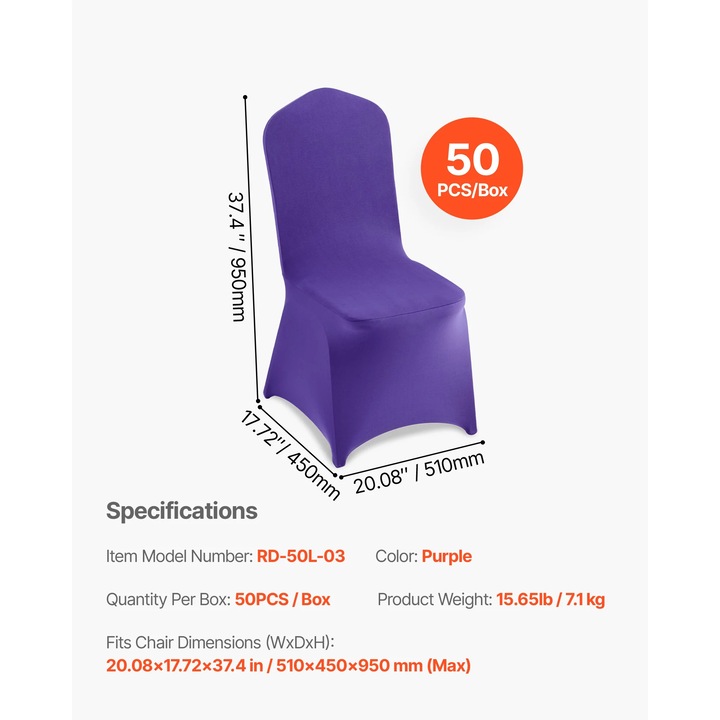 Huse scaune, material elastic, violet, set 50 bucati