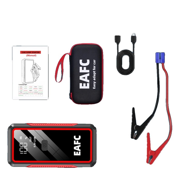 Redresor auto 2000A cu cutie, 8000-10000 mAh, compact, cu functii de urgenta