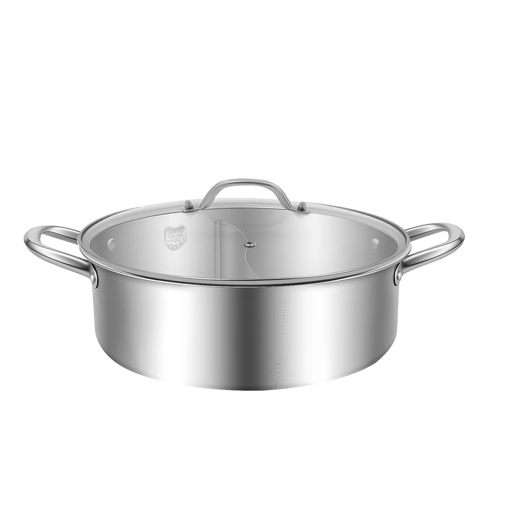 Oala Hot Pot, 304 Otel Inoxidabil, Design cu Separator, argintie, 30cm x 9.5cm