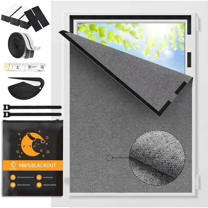 Függöny, Sötétszürke, YOUKUKEF®, 1.5 X1m, Méretre vágható, 100% fényzáró/hőszigetelő, Tisztításmentes, gyűrődésmentes pamut-vászon szövet, ablakokhoz és ajtókhoz, hálószobába/nappaliba