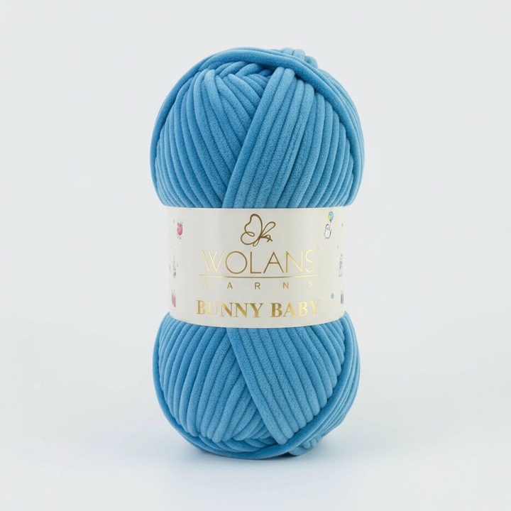 Fir plusat de catifea Wolans Bunny Baby 82, 100 g/120 m, albastru