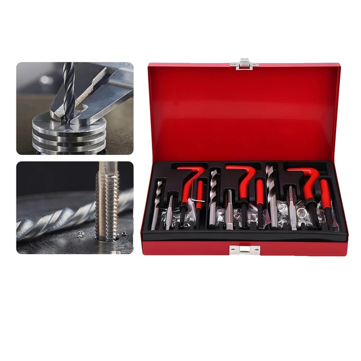 Set unelte pentru repararea filetelor, 88 piese, otel de inalta viteza, cutie metalica cu inchidere, dimensiuni M6-M10