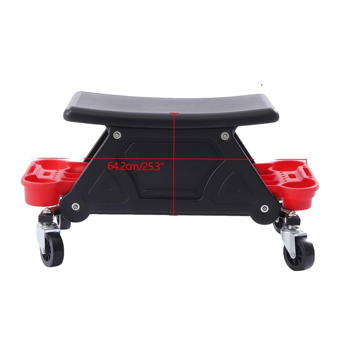 Gurulós szerelőszék szerszámrendezővel, strapabíró kivitel, fekete, 150 kg, 58x28.5x26 cm