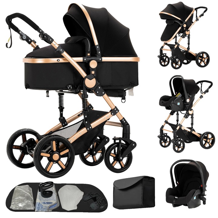 Marsupiu bebe, design compact, siguranta certificata, negru-auriu, 20kg