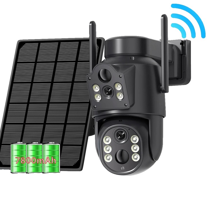 Камера за наблюдение, двойна, със слънчево захранване, комплект 2 броя, устойчива на атмосферни влияния, 85° видимост