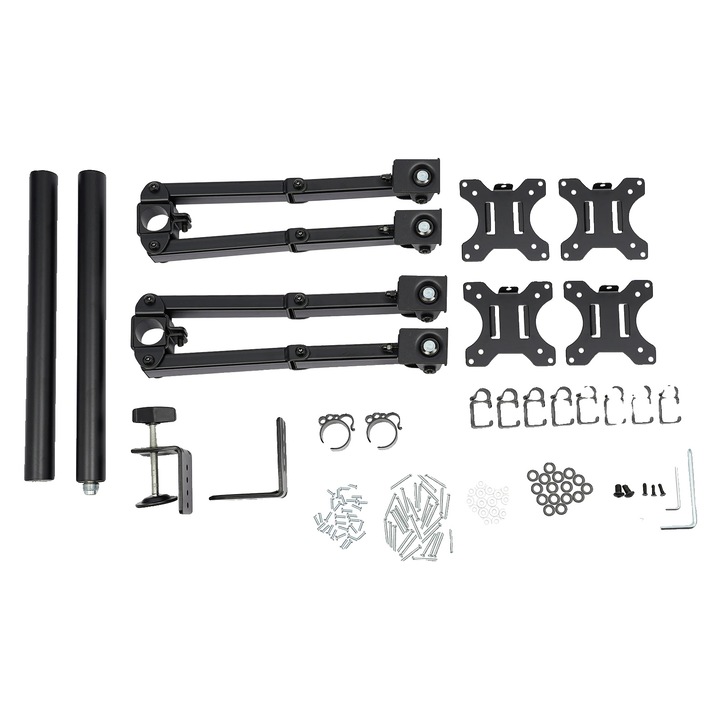 Suport pentru 4 monitoare, ajustabil, rotire 360°, negru, 10"-27"