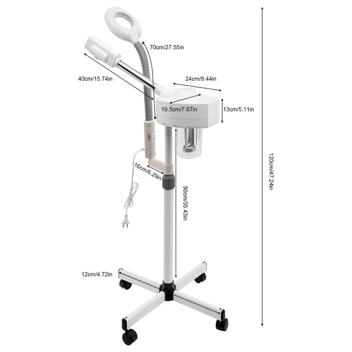Aparat de îngrijire facială, 800 W, abur cald nano, cu lampă LED și lupă 5x, pentru curățare, EU