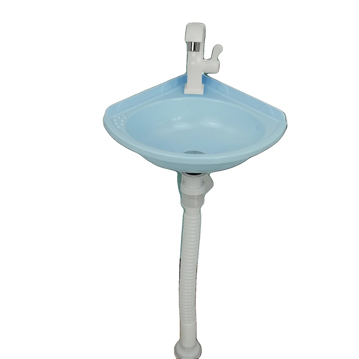 Lavoar compact, instalare autonoma, robinet si sistem de drenaj integrate, albastru, 30x45cm