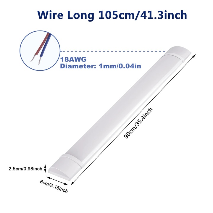 LED fali lámpa, 3000k, 90cm, 30W, egyszerű telepítés, energiahatékony