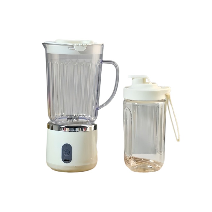 USB-s hordozható turmixgép, 600-800ml, 4 pengés, porcelánfehér, 2 pohár szett