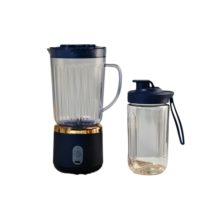 Преносим блендер чаша с лед, 600-800 мл, 4 остриета, 2 чаши, тъмносин